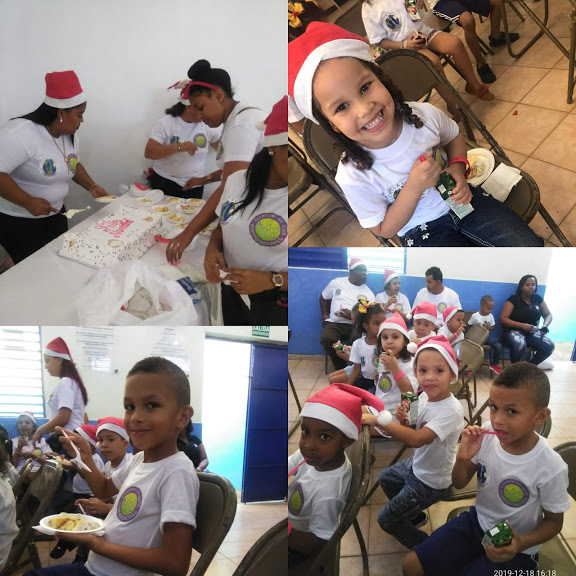 Photo collage of children smiling and eating
