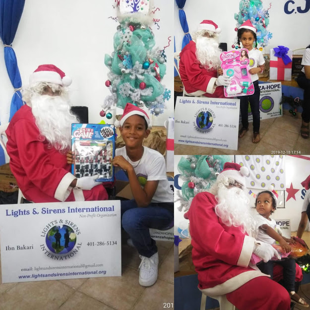 Photo collage: 3 children receiving gifts from Santa Claus