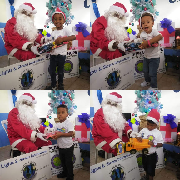 Photo collage of young boys being happy to receive a gift from Santa Claus