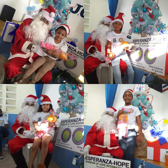 Photo collage of another group of children getting their gifts from Santa Claus (2)