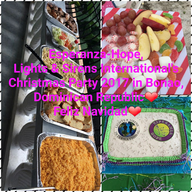 Collage of various dishes, the dessert, and cake; Christmas Party 2017 in Bonao