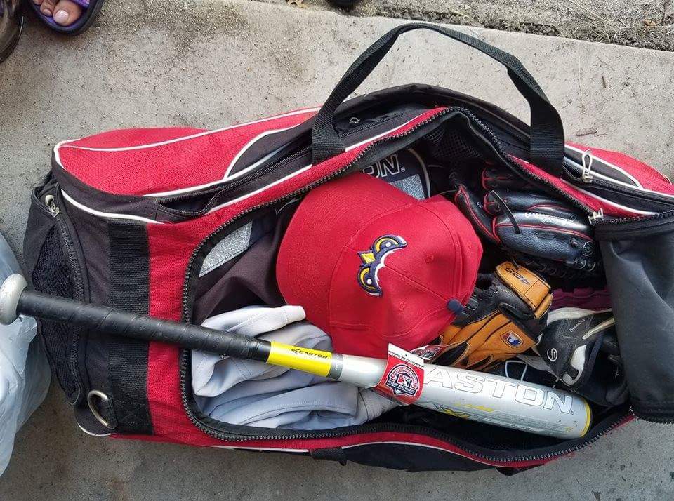 A bag of baseball equipment
