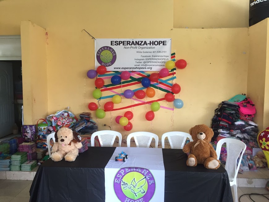 Esperanza-Hope table and tarpaulin in the front of the classroom
