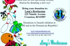 Lang’s Bowlrama’s poster seeking for toy donations