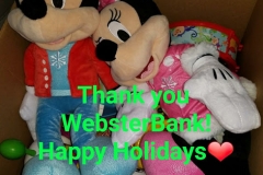 Mickey and Minnie Mouse and the text, “Thank you WebsterBank! Happy Holidays (heart)”