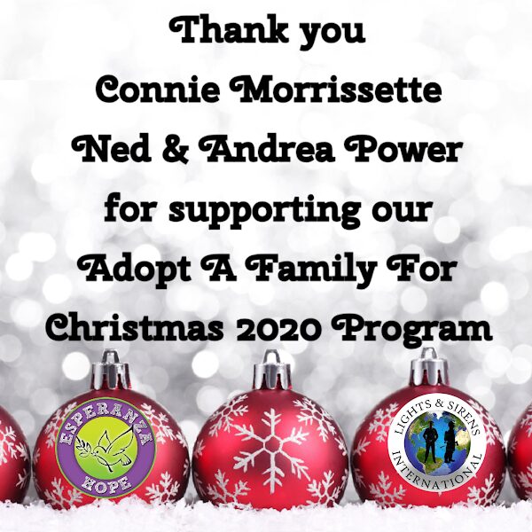 “Thank you to Connie Morrissette Ned & Andrea Power for supporting our Adopt A Family Program 2020”