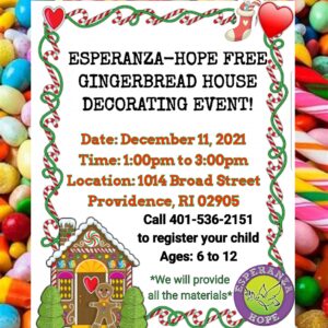 Esperanza Hope’s Gingerbread House Decorating Event poster